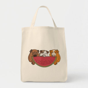 Playful Guinea Pigs and Watermelon Illustration Tote Bag