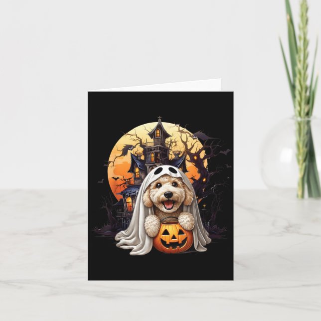 Playful Halloween Doodle Dog Ghost Design Fun For Card (Front)