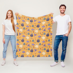 Playful Halloween Ghosts and Witches Pattern Fleece Blanket