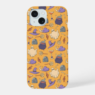 Playful Halloween Ghosts and Witches Pattern iPhone 15 Case