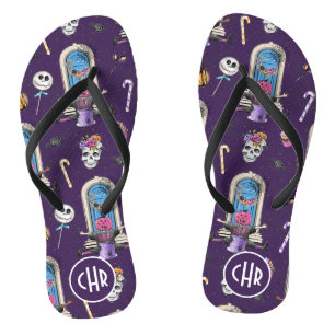 Playful Halloween Pattern in a Purple Background Jandals