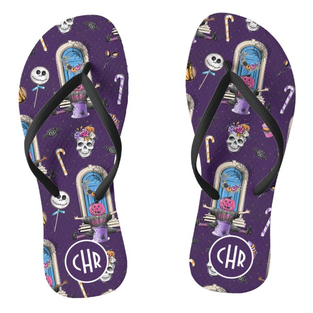Playful Halloween Pattern in a Purple Background Jandals (Footbed)