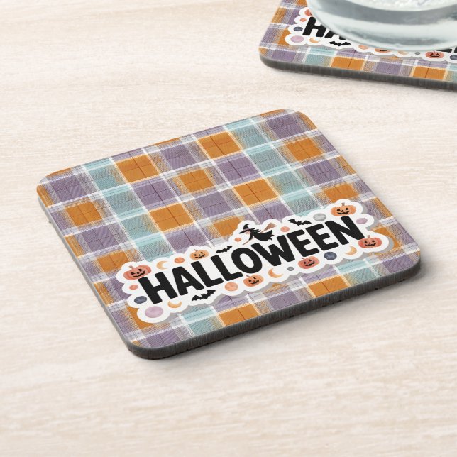 Playful Halloween Plaid Hard Coaster (Left Side)