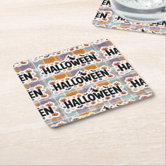 Playful Halloween Plaid Square Paper Coaster