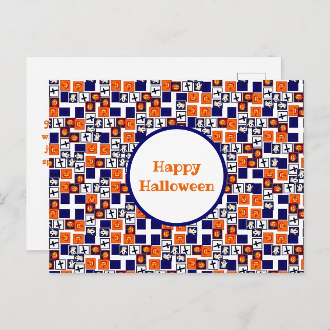 playful Halloween-themed pattern  Holiday Postcard (Front/Back)