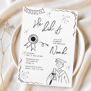 Playful Hand Drawn He Did It! Graduation Party Invitation