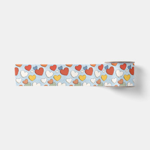 Playful Hand Drawn Heart Pattern Satin Ribbon