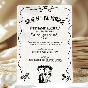 Playful Hand Drawn Illustrated Bride and Groom Invitation