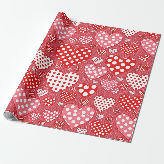 Playful Hand-Drawn Valentine Hearts Pattern (13) Wrapping Paper (Unrolled)