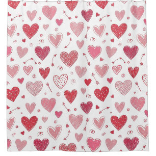 Playful Hand-Drawn Valentine Hearts Pattern (1) Shower Curtain
