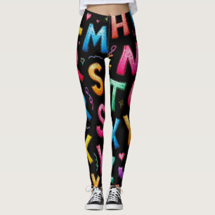 Playful Handwritten Alphabet Patter Leggings