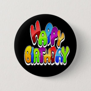 Playful Happy Birthday Text 6 Cm Round Badge