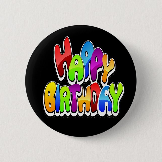 Playful Happy Birthday Text 6 Cm Round Badge (Front)