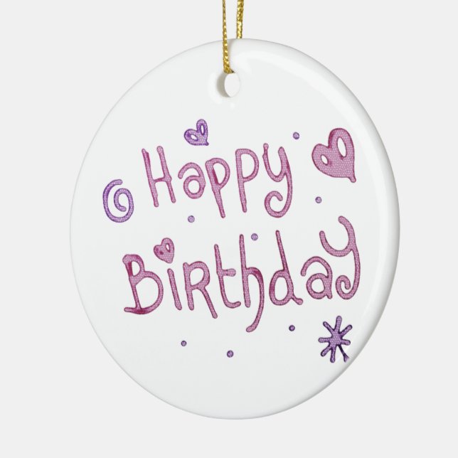 Playful Happy Birthday Text Ceramic Tree Decoration (Left)