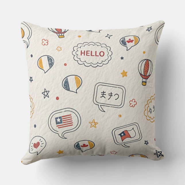 Playful Hello Speech Bubbles Seamless Pattern Cushion (Back)