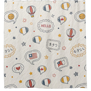 Playful Hello Speech Bubbles Seamless Pattern Shower Curtain