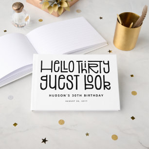 Playful Hello Thirty Typography 30th Birthday Guest Book