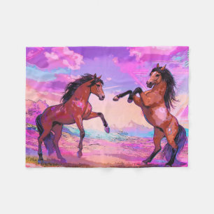 Playful Hello - Two Stallions Greeting Each Other Fleece Blanket