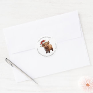 Playful Highland Cow Return Address Classic Round Sticker