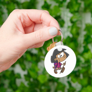 Playful Hiking Girl Nature Explorer Key Ring