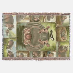Playful Hippo & Bird Blanket 13 Illustrated Hippo