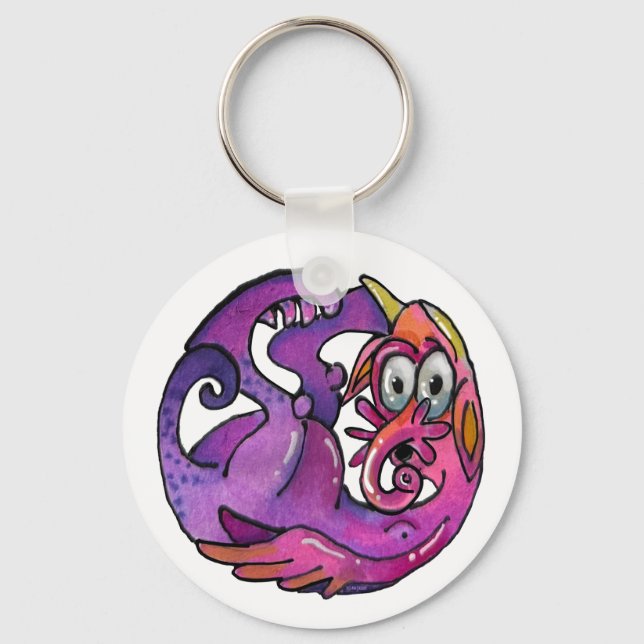 Playful imaginary Creatures & Monsters Key Ring (Front)