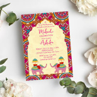 Playful Indian wedding elephants pink mehndi 