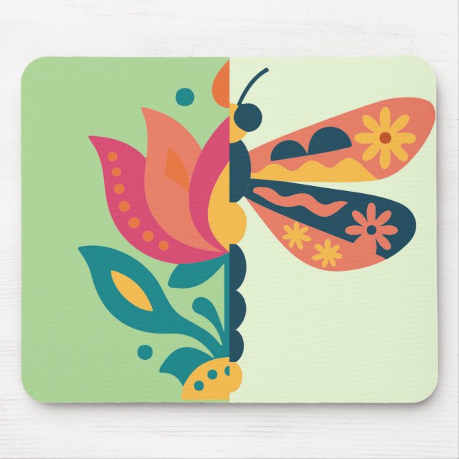 Playful insect and flower graphic design mouse pad (Front)