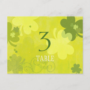 Playful Irish Shamrocks Wedding Table Number Card