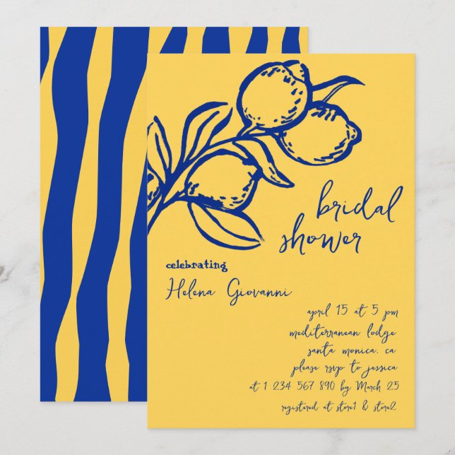 Playful Italian Handwritten Lemon Bridal Shower Invitation (Front/Back)