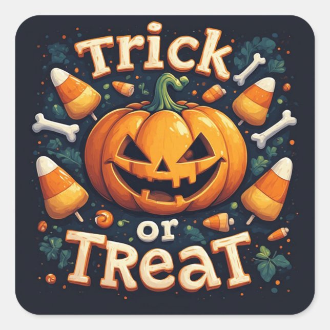Playful Jack O Lantern With Candy Corn Treats 🎃 Square Sticker (Front)