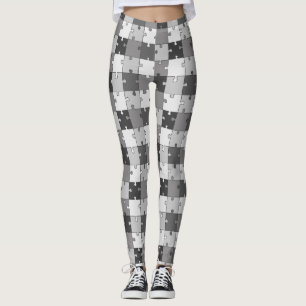 Playful Jigsaw Puzzle Grey Tones Leggings