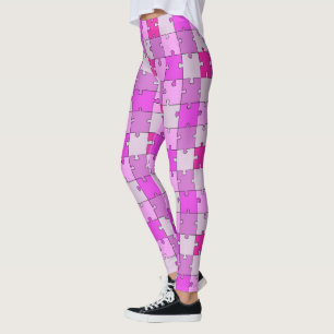 Playful Jigsaw Puzzle Pink Tones Leggings