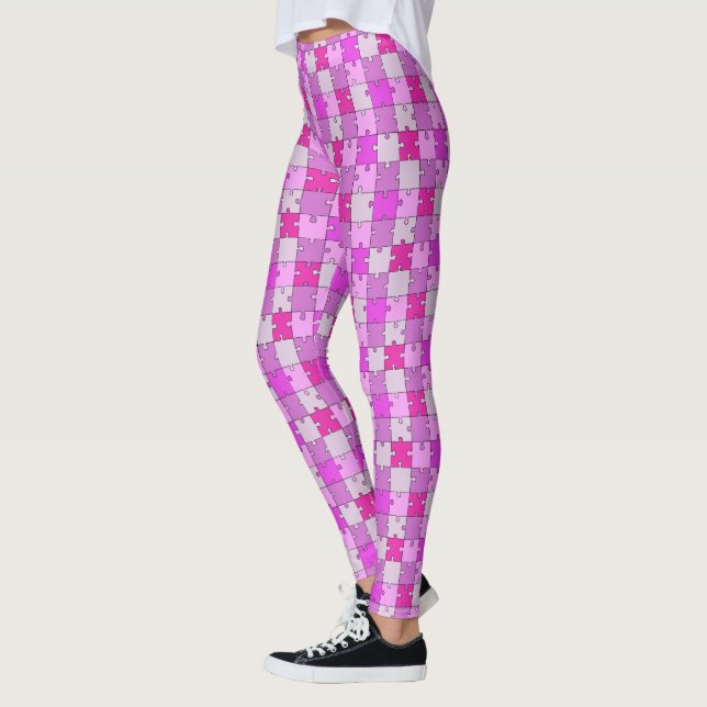 Playful Jigsaw Puzzle Pink Tones Leggings (Left)
