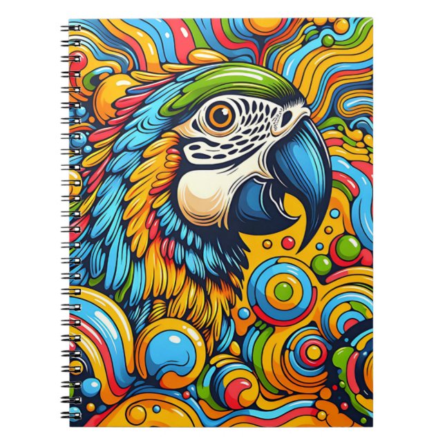 Playful Jungle Parrot – Retro Pop Art Notebook (Front)