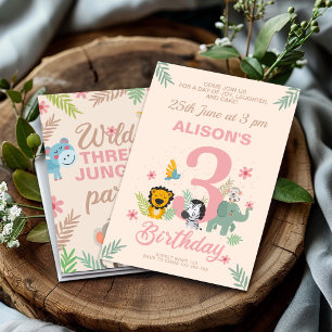 Playful Jungle Pastel Third Birthday Invitation