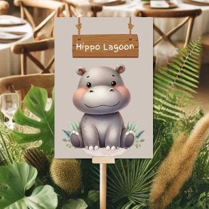 Playful Jungle Safari Hippo Lagoon Table Sign Table Number