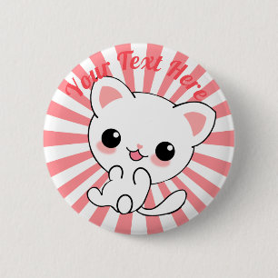 Playful Kawaii White Kitten Custom 6 Cm Round Badge
