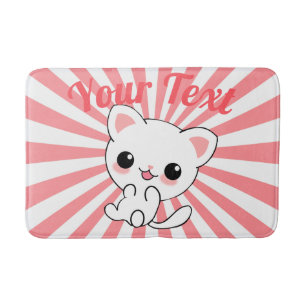 Playful Kawaii White Kitten Custom Bath Mat