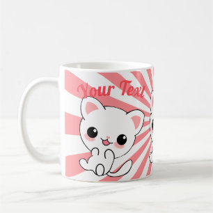 Playful Kawaii White Kitten Custom Coffee Mug