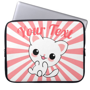 Playful Kawaii White Kitten Custom Laptop Sleeve