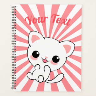 Playful Kawaii White Kitten Custom Planner