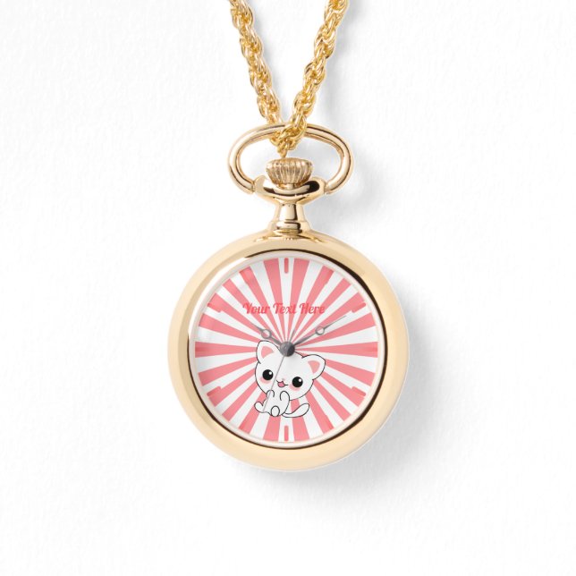 Playful Kawaii White Kitten Custom Watch (Front)