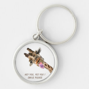 Playful Keychain Happy Giraffe Tongue Out - Smile