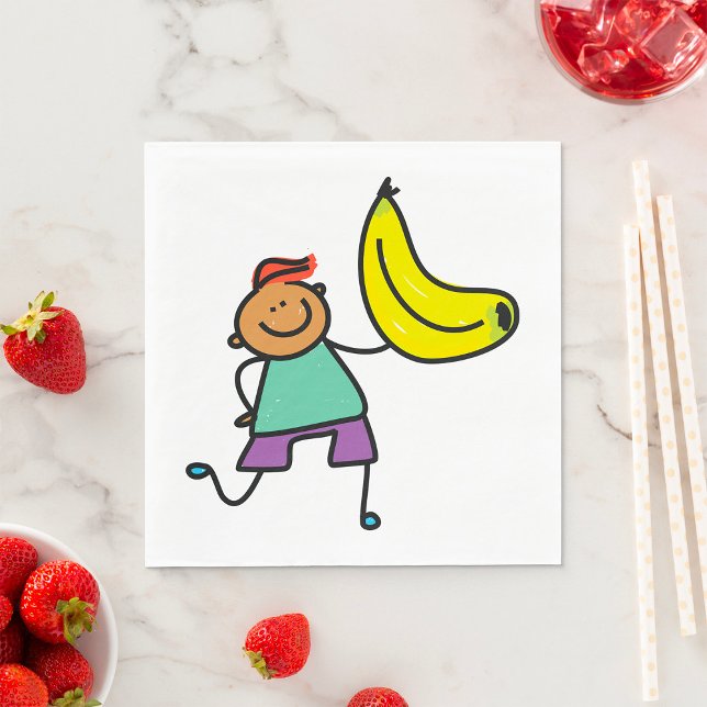 Playful Kid Holding Big Yellow Banana Napkin (Creator Uploaded)