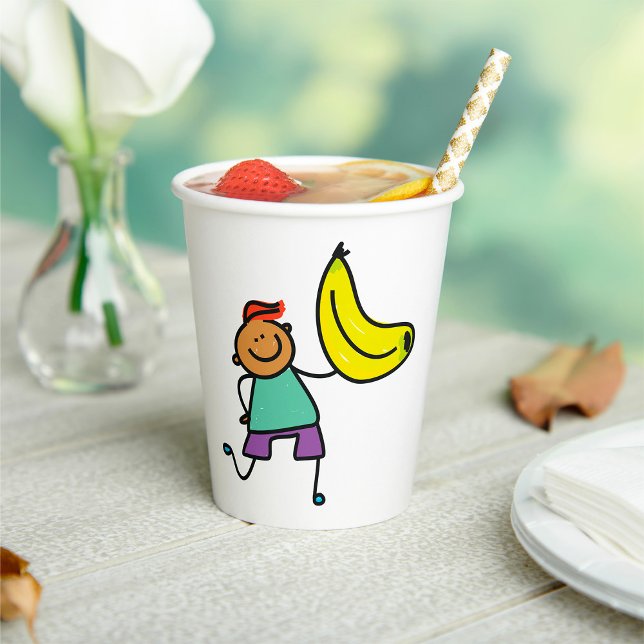 Playful Kid Holding Big Yellow Banana Paper Cups (Creator Uploaded)