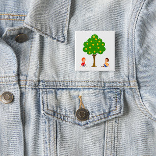 Playful Kids Sitting Under an Apple Tree 15 Cm Square Badge