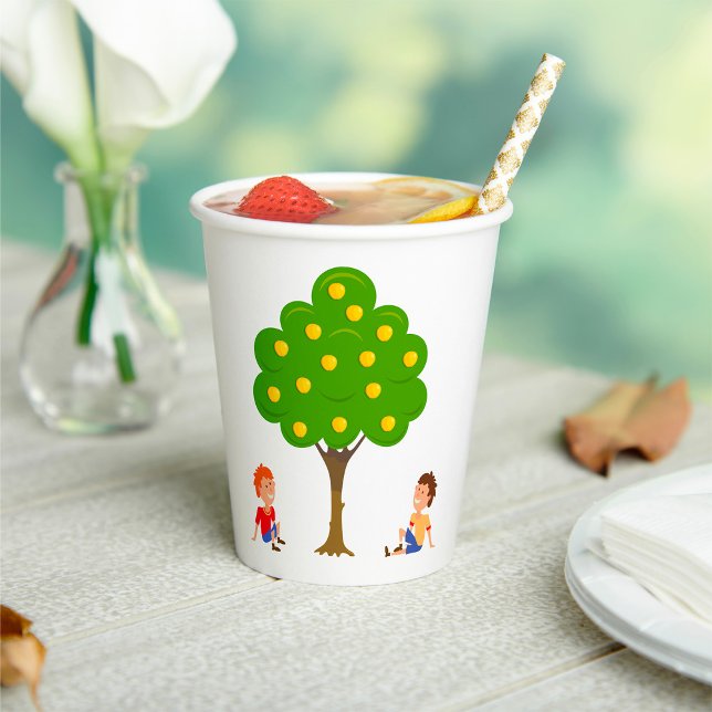 Playful Kids Sitting Under an Apple Tree Paper Cups (Creator Uploaded)