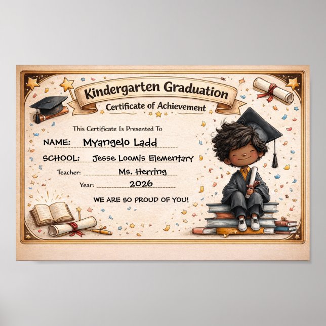 Playful Kindergarten Graduation Certificate  Poster (Front)