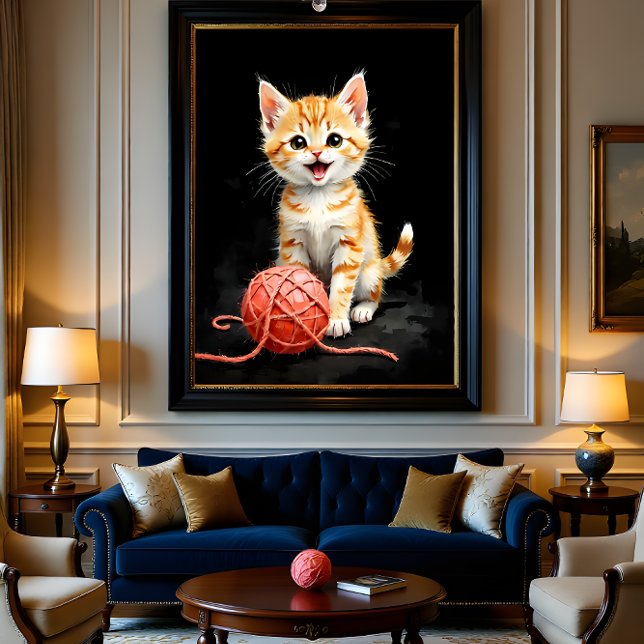 Playful Kitten Cat with Yarn Watercolor Print (Creator Uploaded)